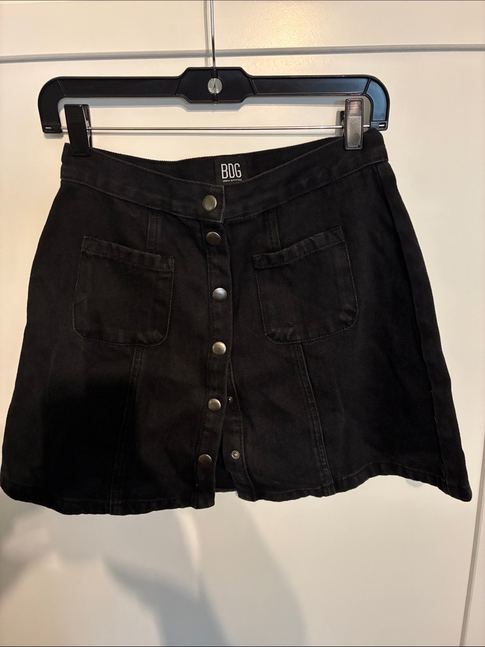 BDG Black Button-Front A-Line Denim Skirt